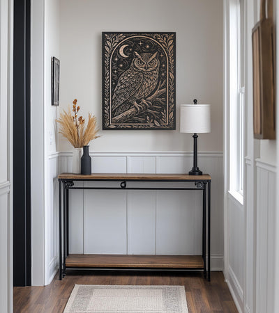 Owl & Moon Engraved Birch Illustration