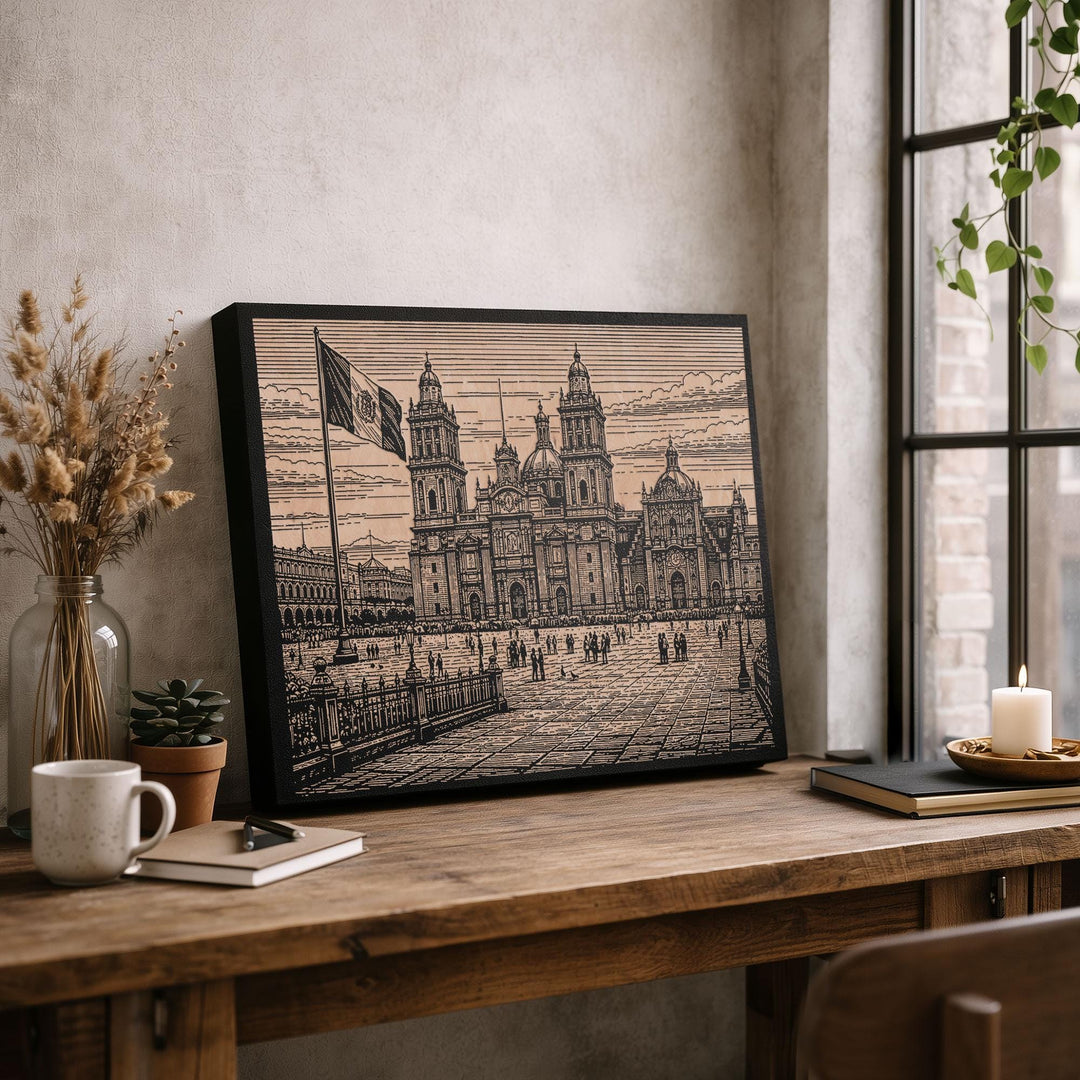 Zocalo Mexico City Engraved Birch Art Panel