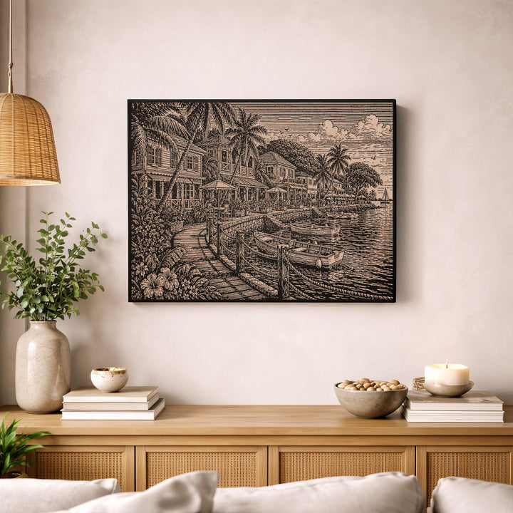 Barbados Seafront Engraved Birch Art Panel