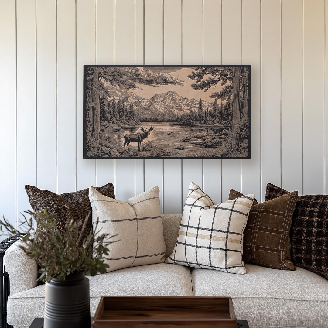 Moose in Denali National Park Engraved Illustration