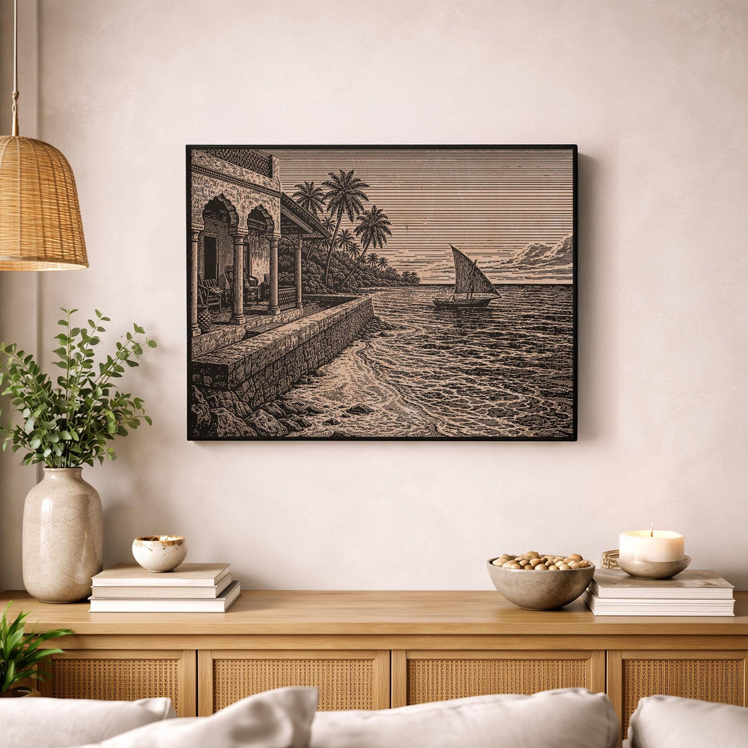 Zanzibar Coastal Engraved Birch Art Panel