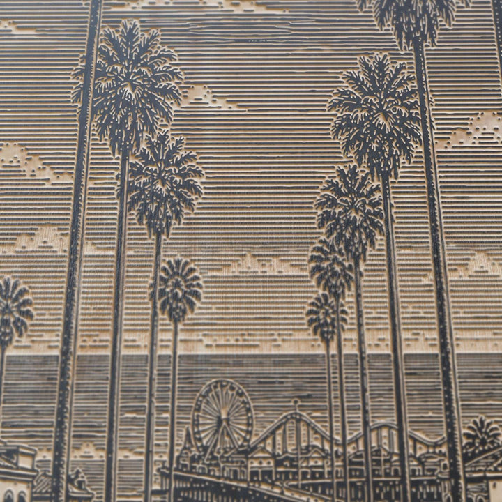 Santa Monica Palm Avenue to Pier Engraved Birch Art Panel