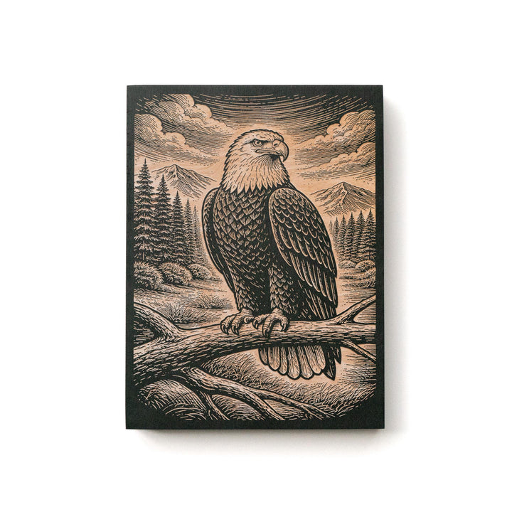 American Frontier Bald Eagle Full Perch Engraved Birch Art Panel