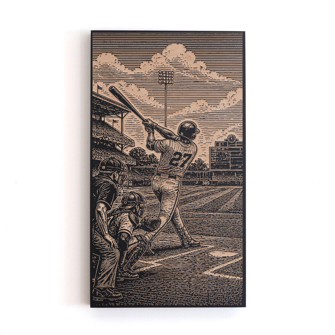 Homerun Baseball Swing Engraved Illustration