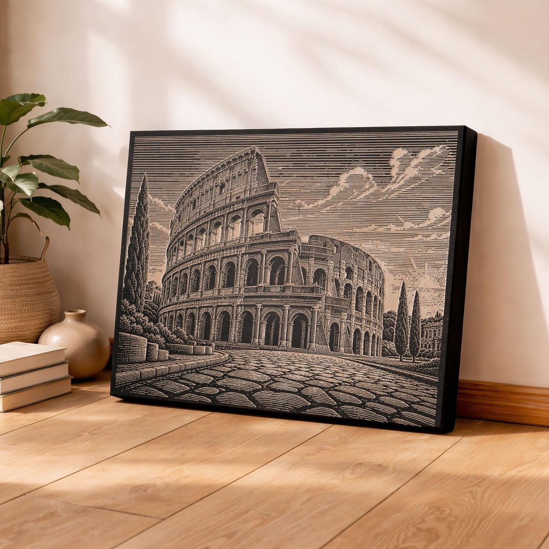 Rome Colosseum Engraved Birch Art Panel