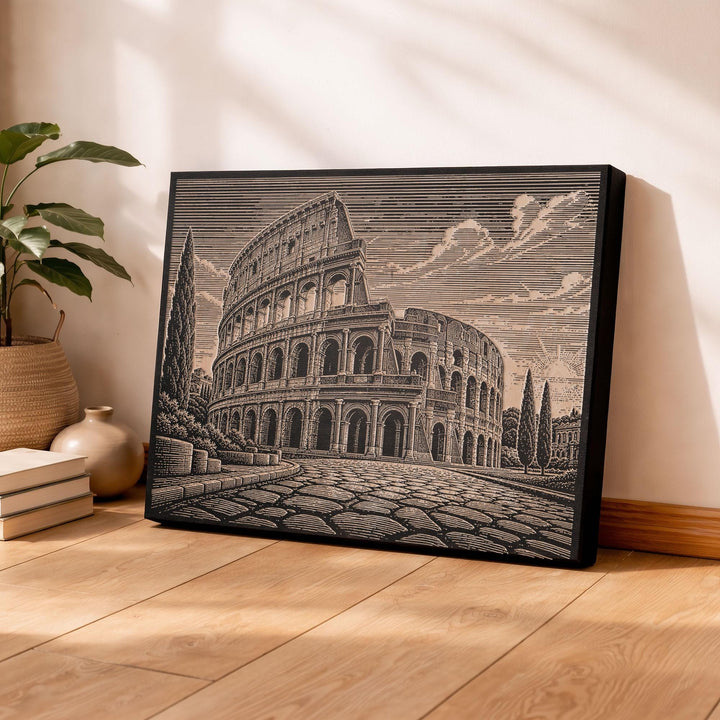 Rome Colosseum Engraved Birch Art Panel