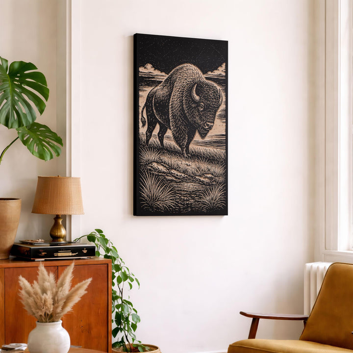 Western Buffalo Engraved Birch Art Panel