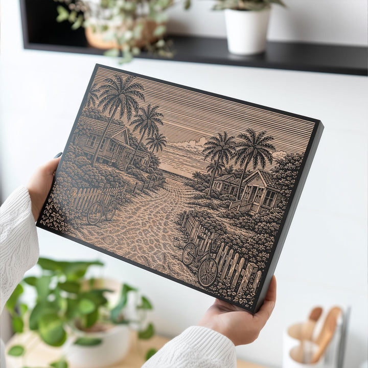 Beach Bungalow Engraved Birch Art Panel