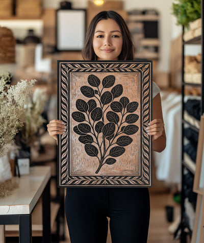Eucalyptus Branch Engraved Birch Illustration