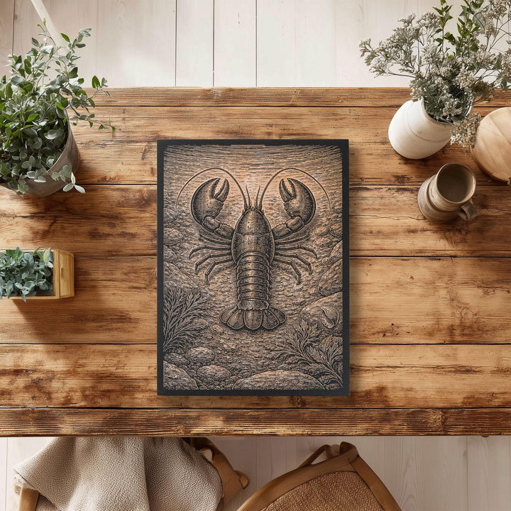 Lobster in Tidal Pool Engraved Birch Art Panel