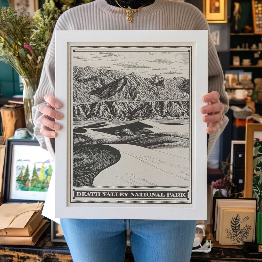 Death Valley National Park Lithograph Style Print - Vintage California Nevada archival matte fine art print Titus Canyon Badwater Basin Gift