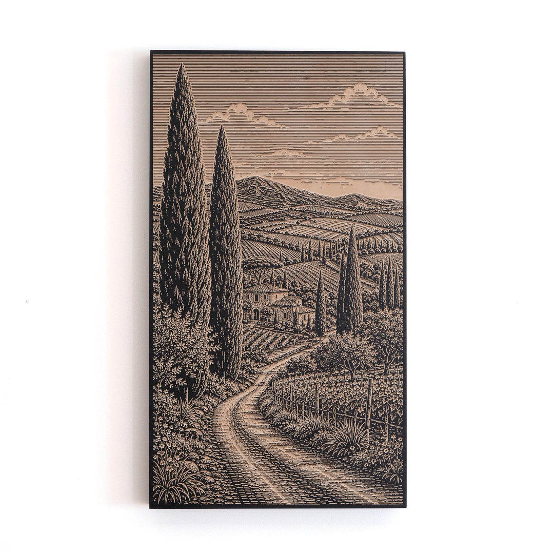 Tuscany Italian Cypress Trees Engraved Birch Art Panel