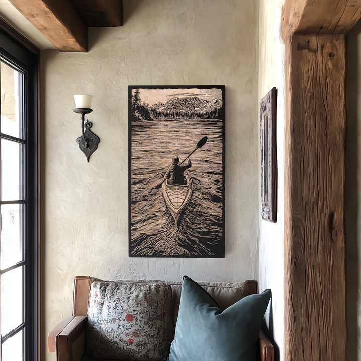 Kayaker Engraved Illustration