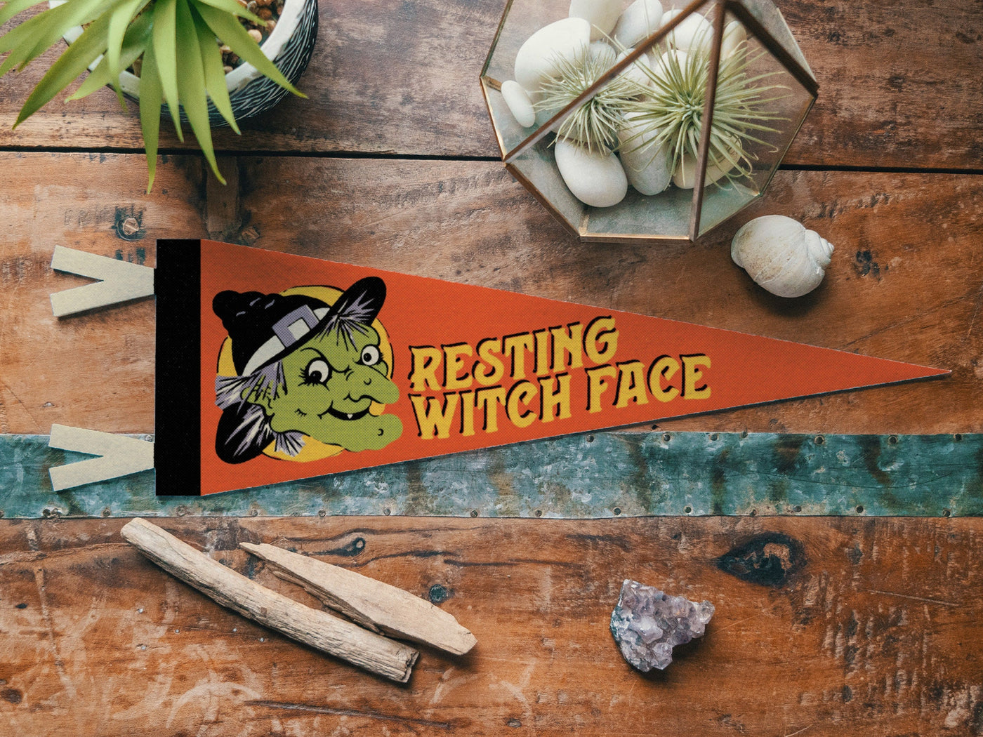 Resting Witch Face Felt Pennant Banner