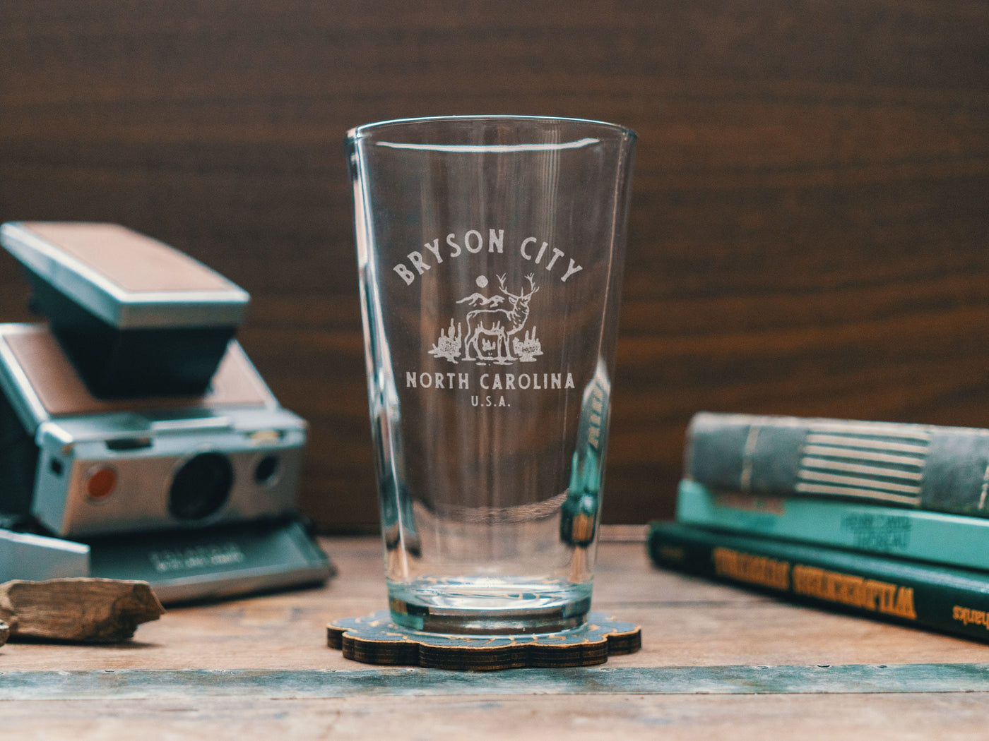 Custom North Carolina Town Deer Glasses | Personalized glassware beer, whiskey, wine, and cocktails. State hometown gift. Barware home decor