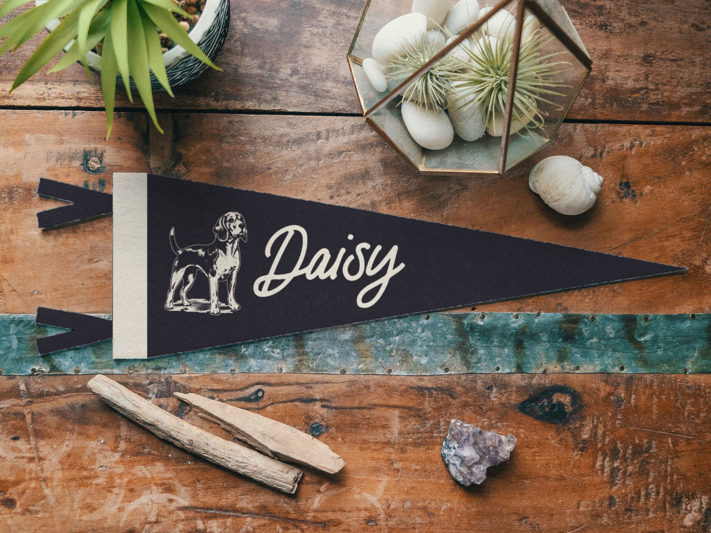 Black Medium Breed Dog Custom Name Felt Pennant