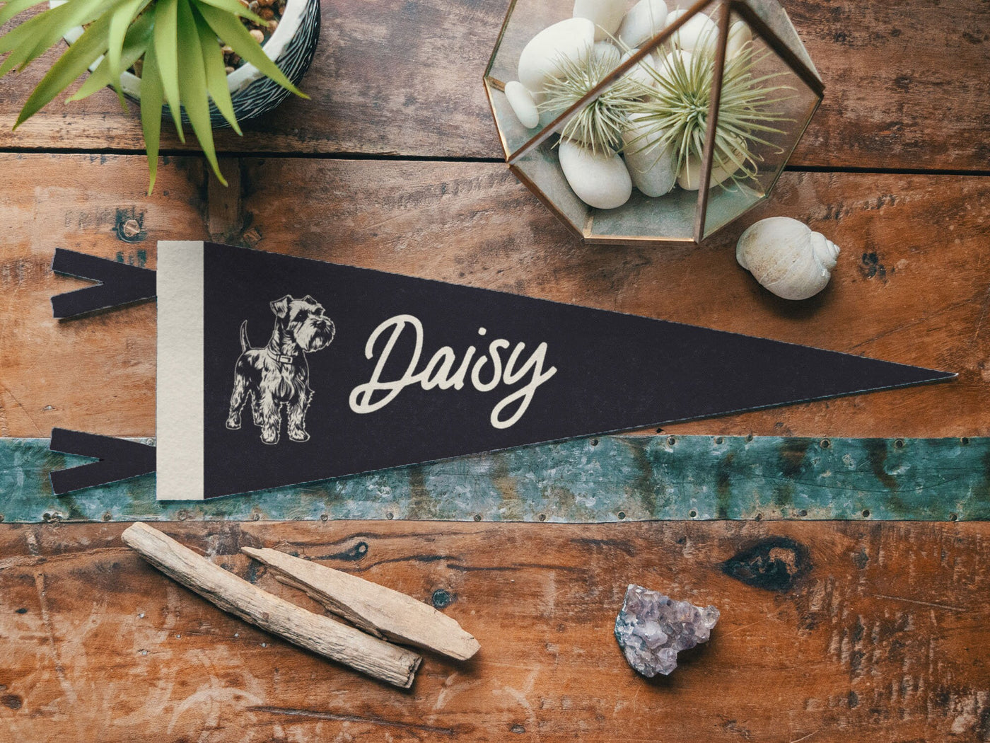 Black Medium Breed Dog Custom Name Felt Pennant