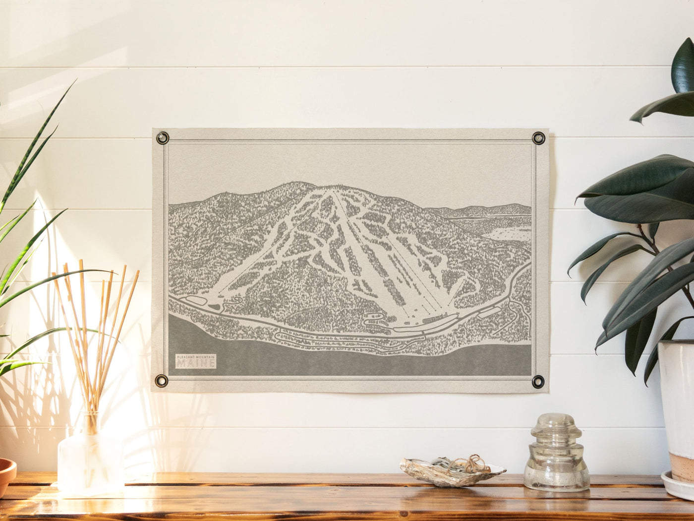 Pleasant  Mountain  Maine Trail Map Felt Poster Banner