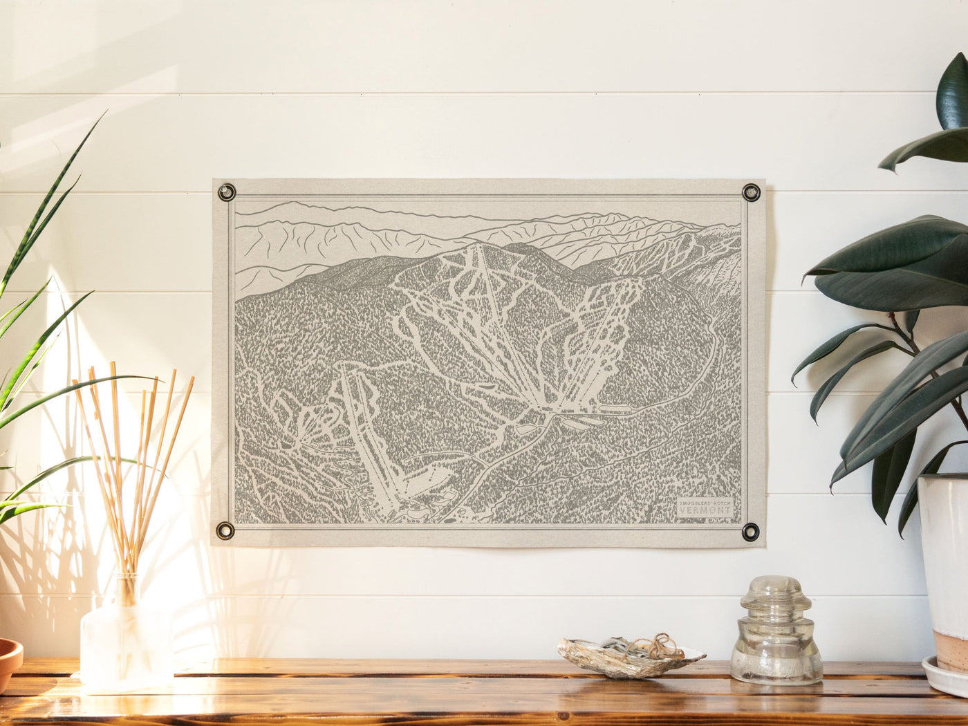 Smugglers Notch Vermont Mountain Trail Map Felt Poster Banner