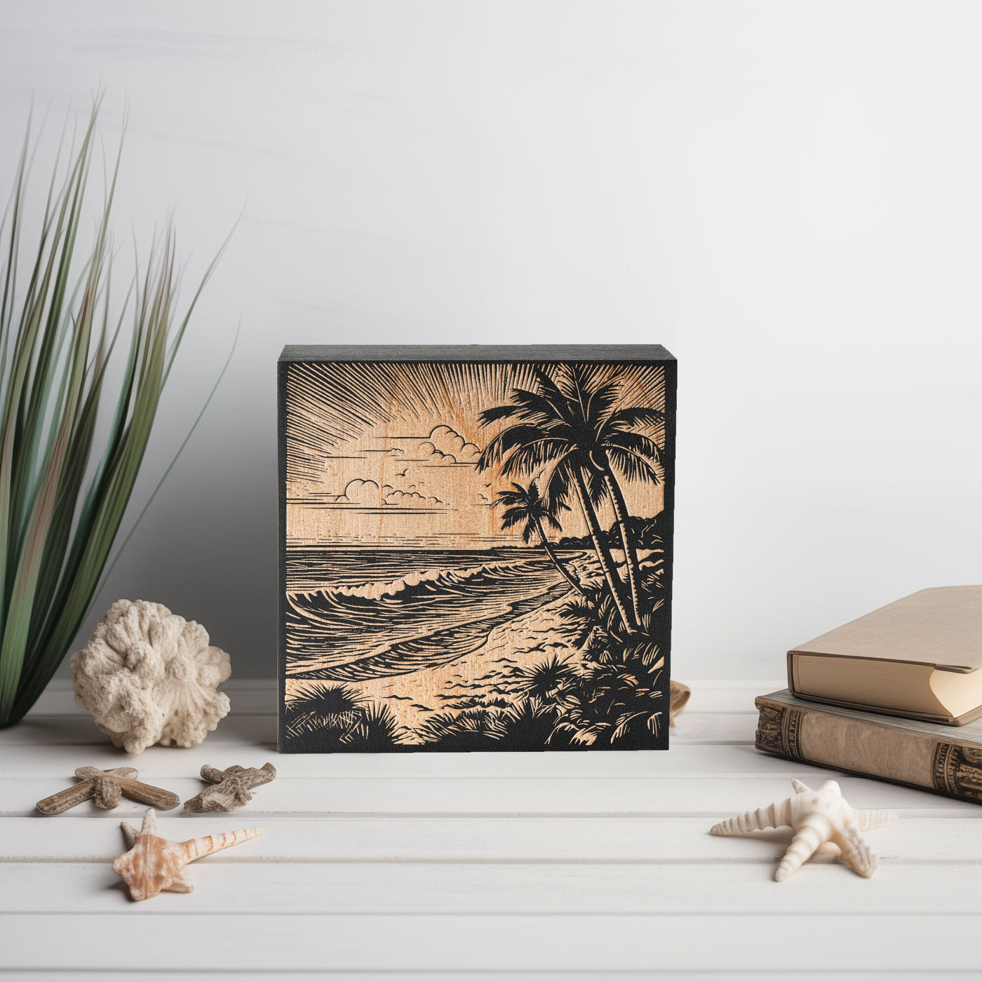 Tropical Beach Engraved Illustration