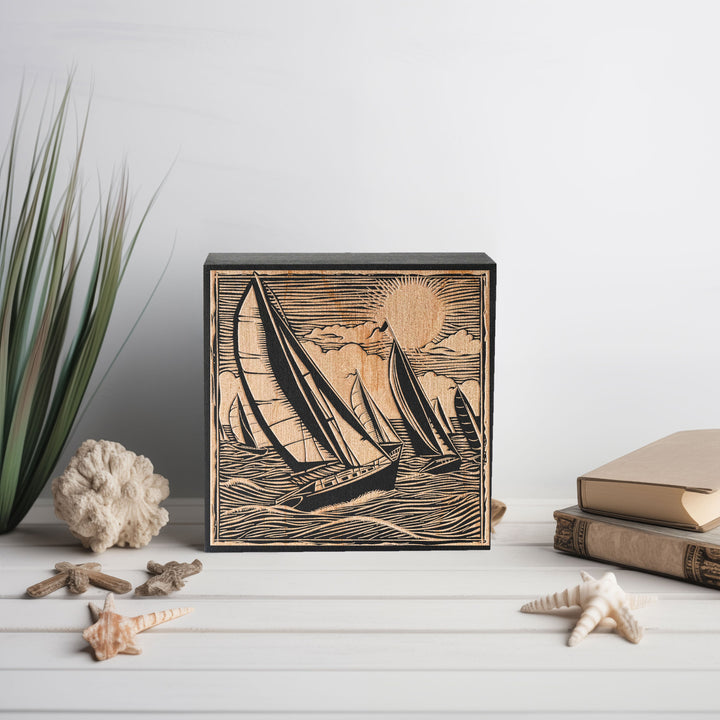 Sailboat Race Engraved Illustration
