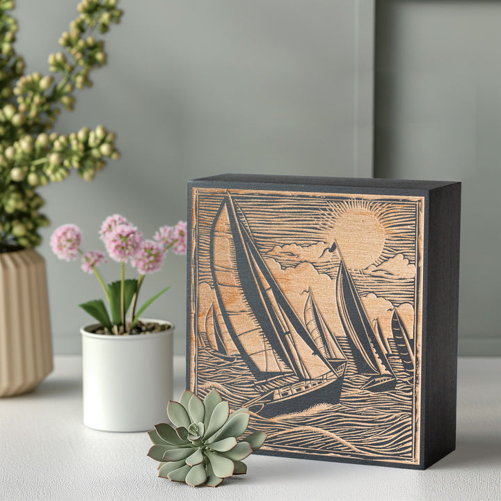Sailboat Race Engraved Illustration