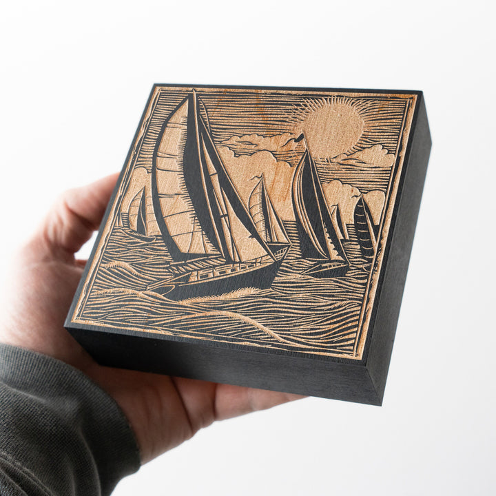Sailboat Race Engraved Illustration