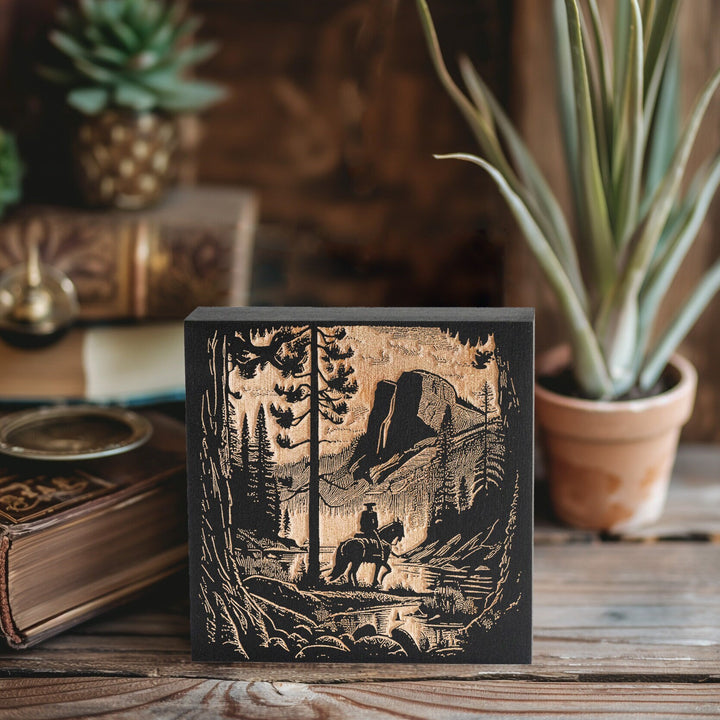 Cowboy in the Wild Engraved Illustration
