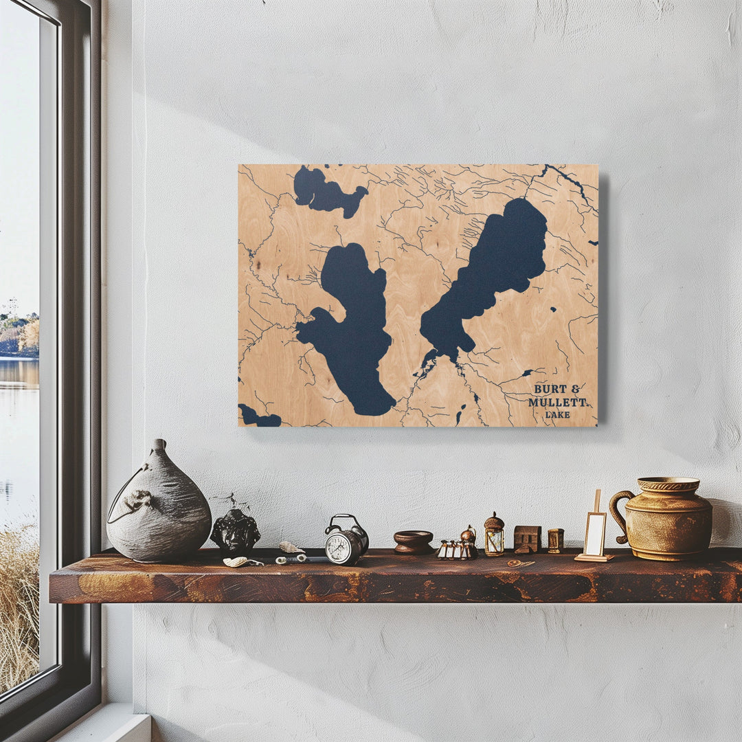 Burt &amp; Mullett Lake, Michigan Lake Map