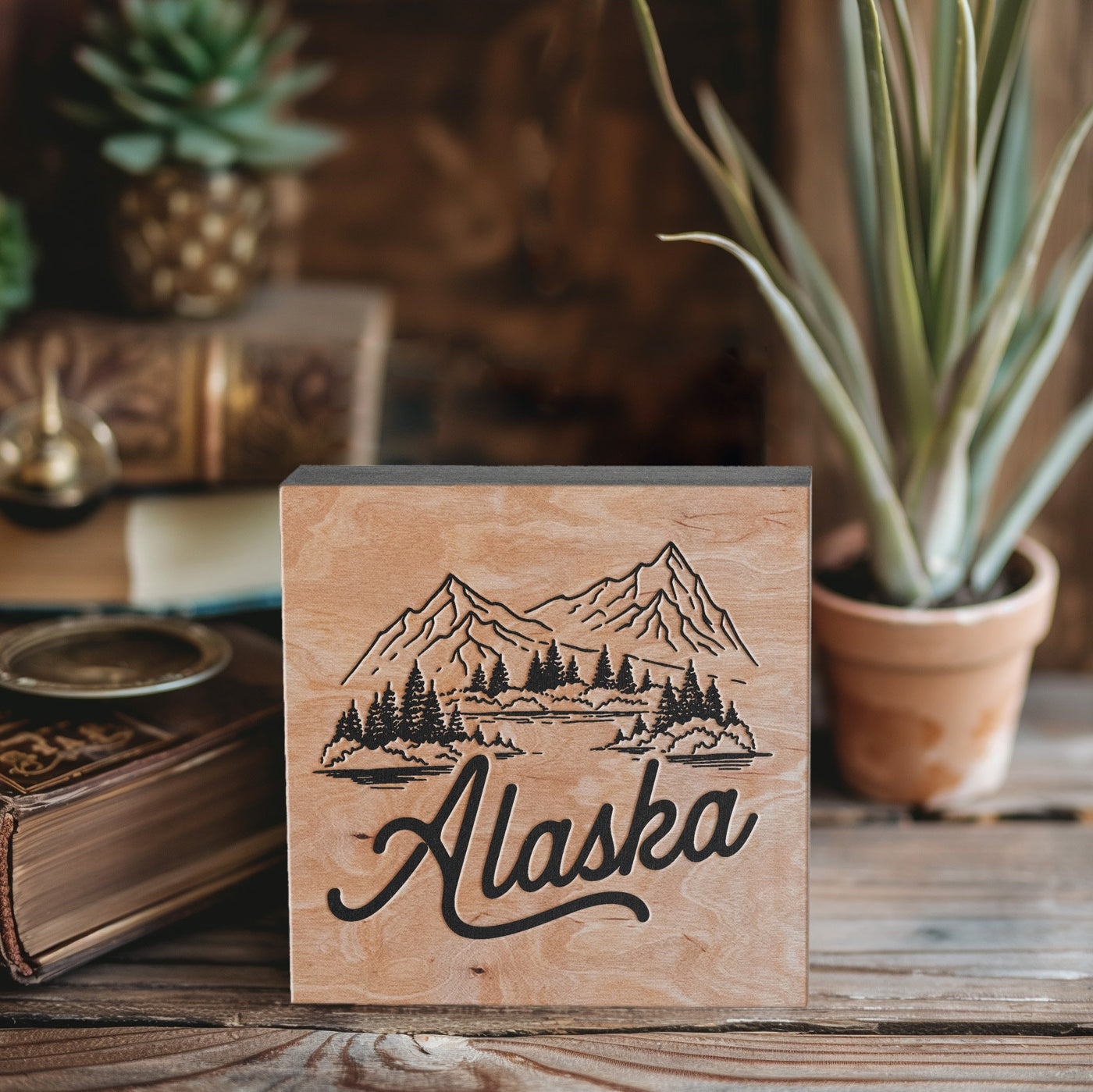 Alaska Mini Engraved Birch Wood Panel