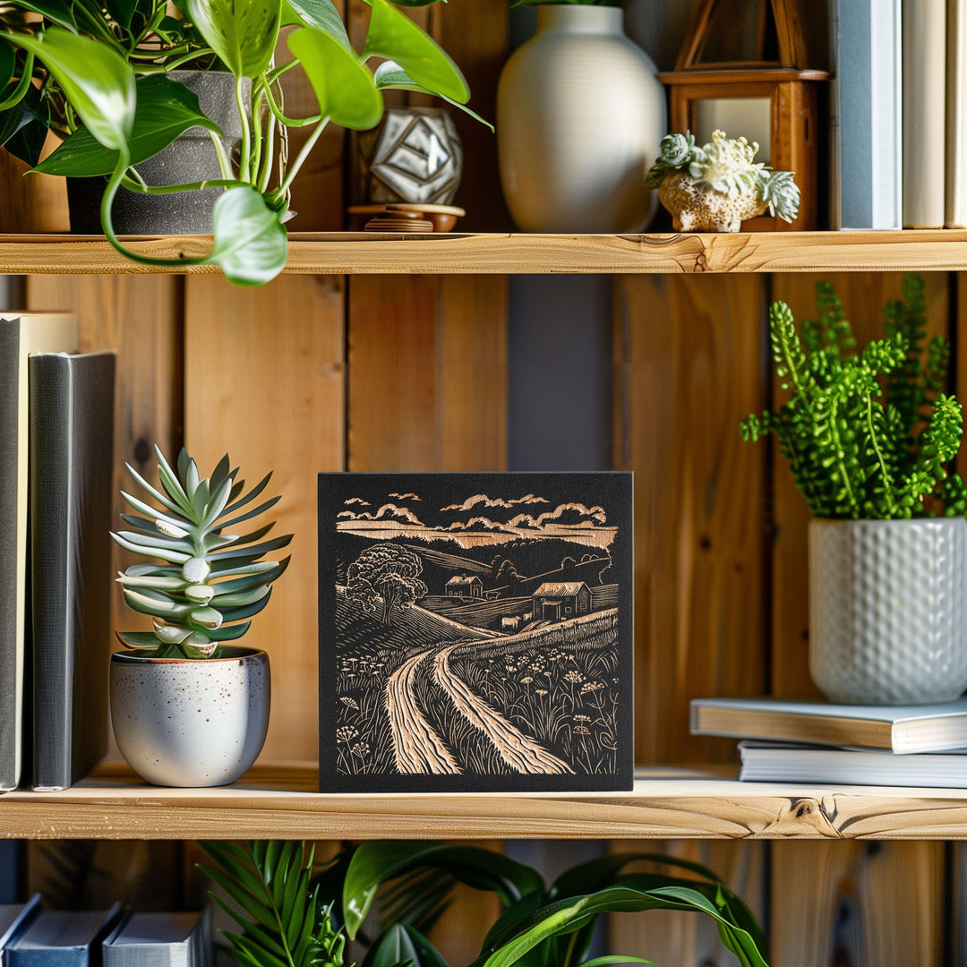 Vermont Farmland Engraved Illustration