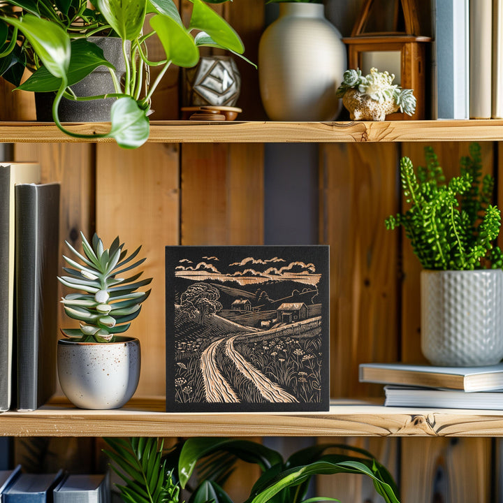Vermont Farmland Engraved Illustration