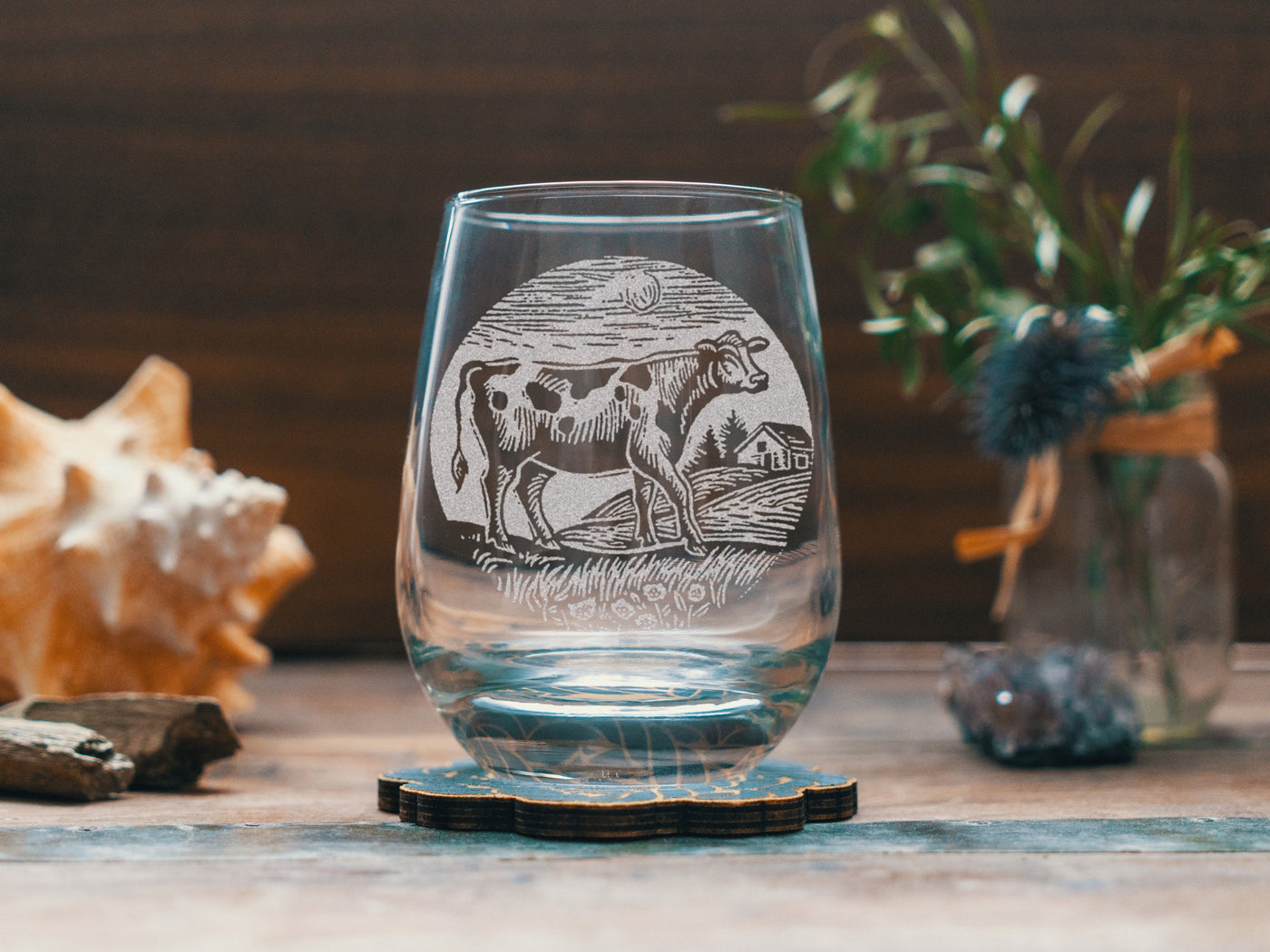 Cow on the Farm Glasses | Personalized Whiskey, Wine & Beer Etched Glassware, 4H Farmer Gifts, Farmhouse Décor, Vintage Milk Bottle Style