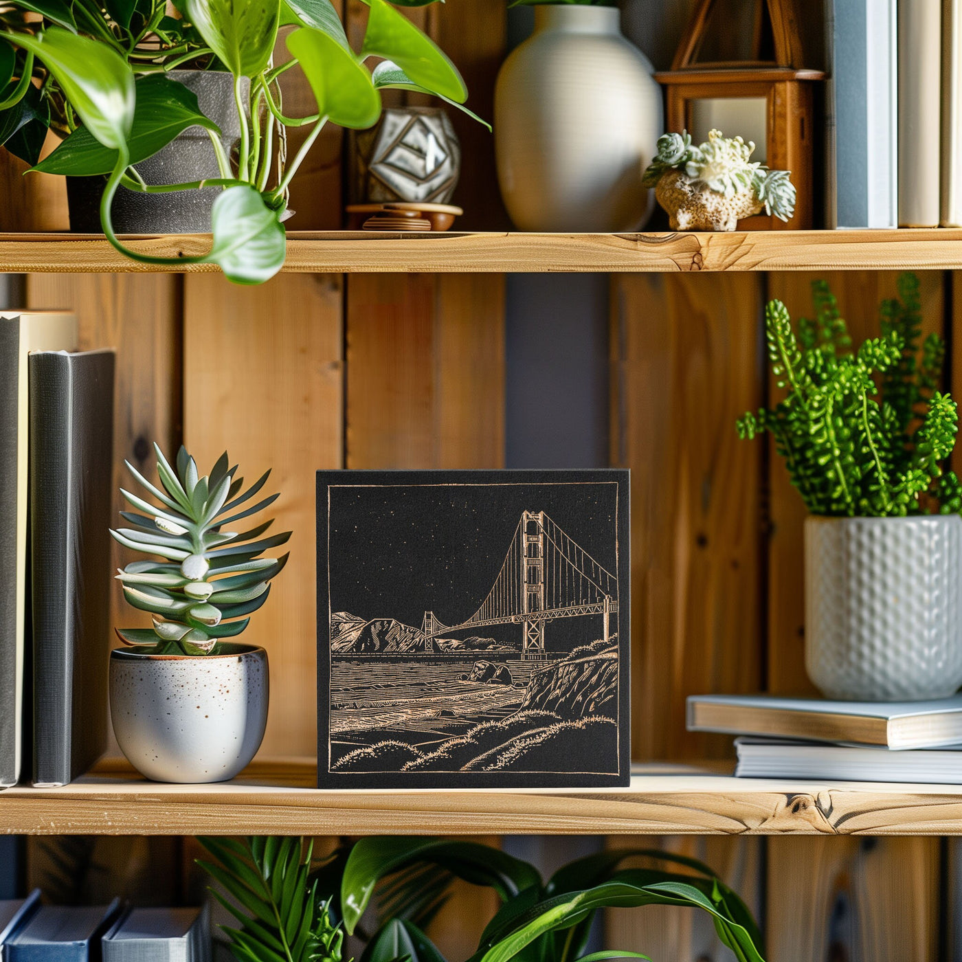 California Golden Gate Bridge Engraved Illustration