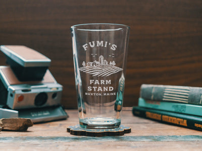 Custom Farm Glasses | Personalized glassware for beer, whiskey, wine and cocktails. Family Farm, Farmers Market, Farm Stand, Winery Gift