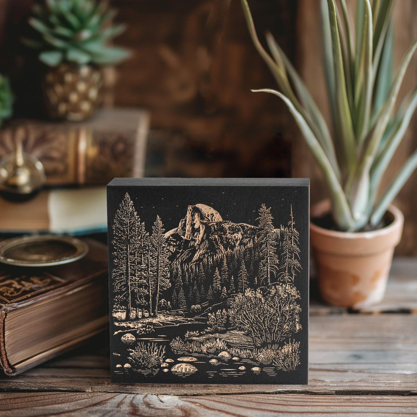 California Half Dome Yosemite Engraved Illustration