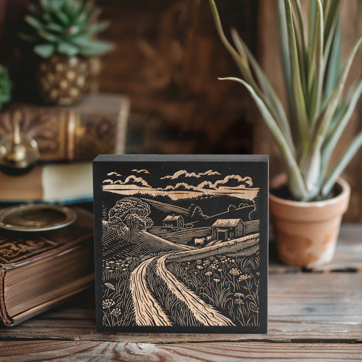 Vermont Farmland Engraved Illustration