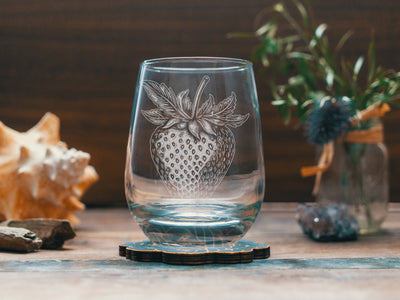 Strawberry Glasses | Personalized Whiskey, Wine & Beer Etched Glassware, Strawberry Cocktail Gifts, Vintage Fruit Farmhouse Kitchen Decor