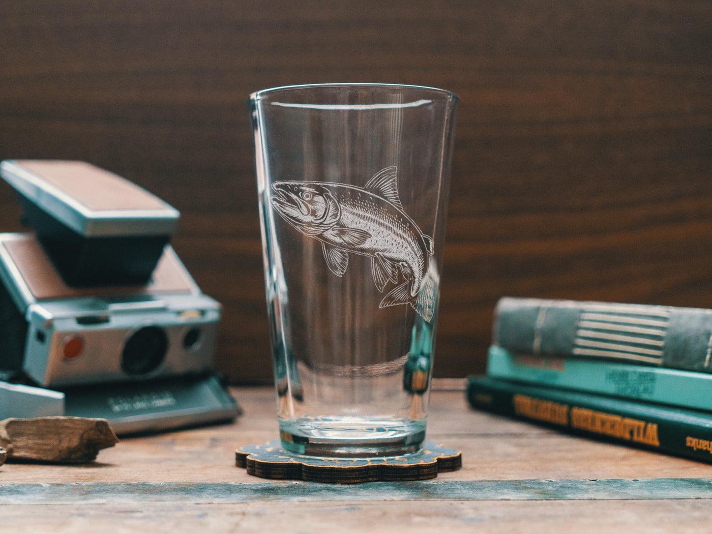 Atlantic Salmon Glasses | Personalized Sport Fishing Themed Whiskey, Wine Cocktail & Beer Etched Fish Glassware, Angler Fishermans Gift