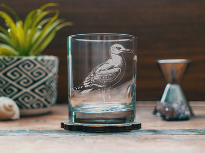 Seagull Glasses | Personalized Ocean Seabird Whiskey, Wine & Beer Etched Glassware, Beach House Gift, Coastal Bird Watcher Wildlife Decor