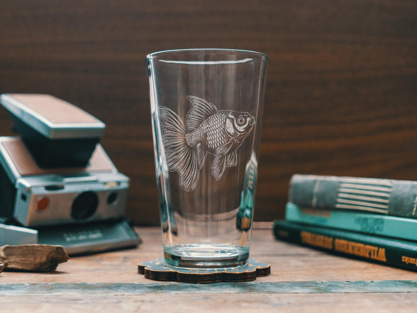 Goldfish Glasses | Personalized Fishing Themed Whiskey, Wine & Beer Etched Glassware, Aquarium Gift, Freshwater Fish Tank, Fun Pet Drinkware