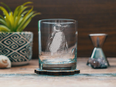 Penguin Glasses | Personalized Arctic Wildlife Whiskey, Wine & Beer Etched Glassware, Sea Penguin Lover Gift, Antarctica Bird Watcher Decor