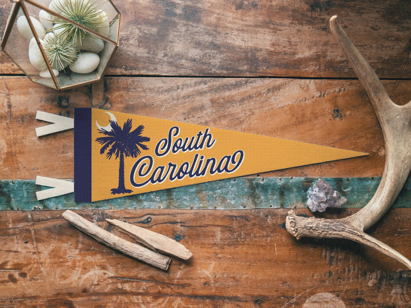 South Carolina Felt Pennant | State pride flag banner poster. Vintage aesthetic palmetto camp flag. Fun pennant home decor. USA Handmade