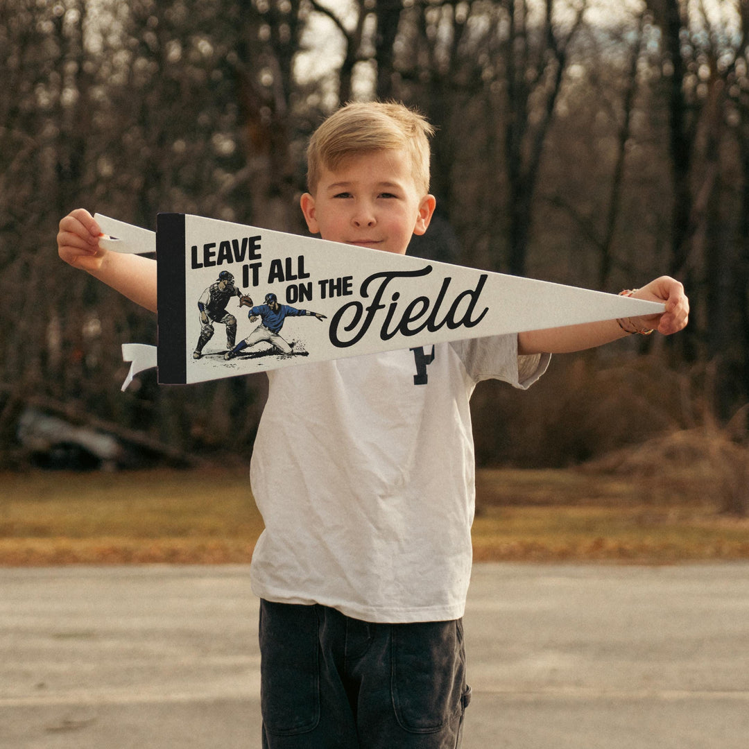 Baseball Leave it all on the Field Felt Pennant | Vintage Baseball Banner, Kids Room Decor, Sports Fan Wall Art Print. Motivational Gift.