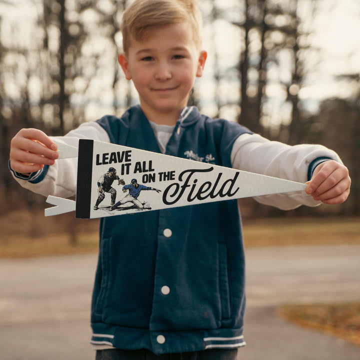 Baseball Leave it all on the Field Felt Pennant | Vintage Baseball Banner, Kids Room Decor, Sports Fan Wall Art Print. Motivational Gift.