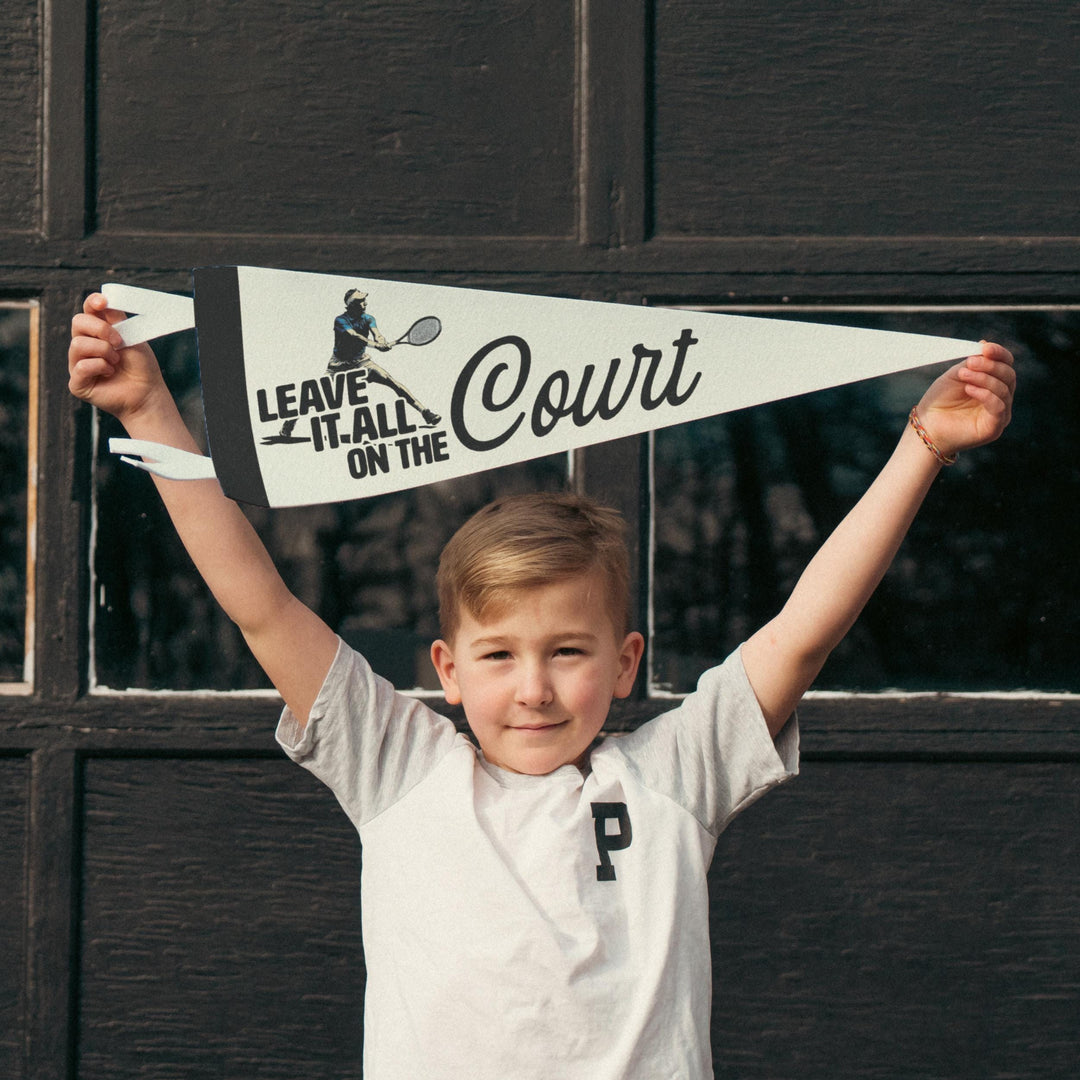Tennis Leave it all on the Court Felt Pennant | Vintage Tennis Banner, Kids Room Decor, Sports Fan Wall Art Print. Player Motivational Gift
