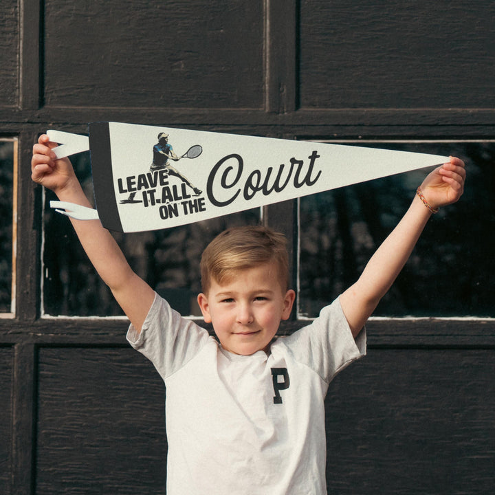 Tennis Leave it all on the Court Felt Pennant | Vintage Tennis Banner, Kids Room Decor, Sports Fan Wall Art Print. Player Motivational Gift