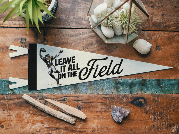 Football Leave it all on the Field Felt Pennant | Vintage Football Banner, Kids Room Decor, Sports Fan Wall Art Print. Motivational Gift.