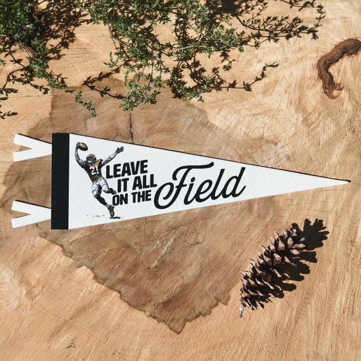 Football Leave it all on the Field Felt Pennant | Vintage Football Banner, Kids Room Decor, Sports Fan Wall Art Print. Motivational Gift.