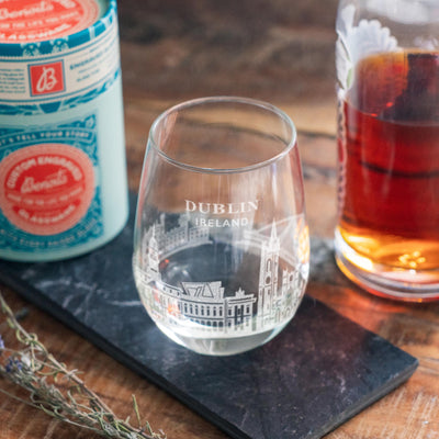 Dublin, Ireland City Skyline Engraved Glasses | Hometown etched glassware. Beer, whiskey, wine & drinks. Housewarming and Travel gift